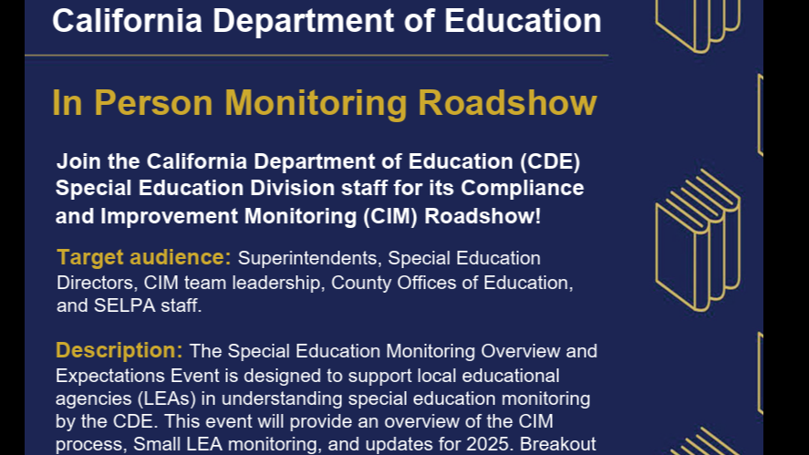 CDE In person monitoring roadshow flyer